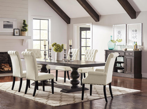 Phelps 5-Piece Rectangular Trestle Dining Set Antique Noir and Beige image