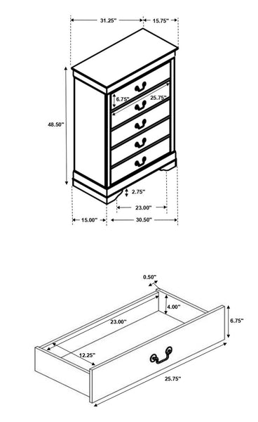Louis Philippe 4 & 5 Piece Panel Bedroom Set with High Headboard E.king & Full