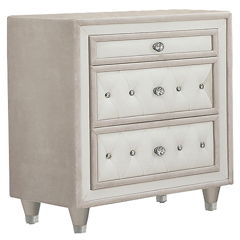 Antonella 3-drawer Upholstered Nightstand Ivory and Camel image