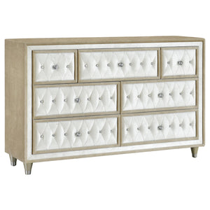 Antonella 7-drawer Upholstered Dresser Ivory and Camel image