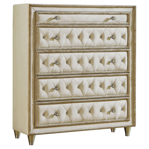 Antonella 5-drawer Upholstered Chest Ivory and Camel image