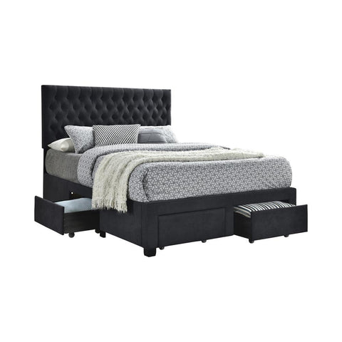 Soledad Eastern King, Full, & Queen 4-drawer Button Tufted Storage Bed Black & White