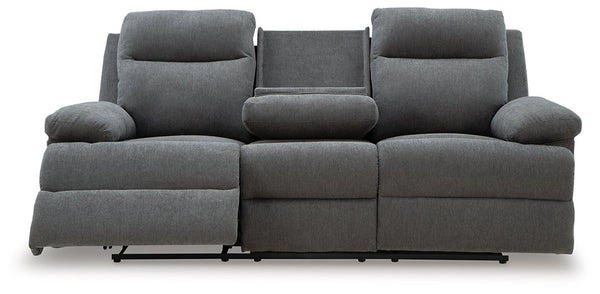 Side-Swipe Reclining Sofa with Drop Down Table