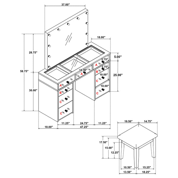 Regina Makeup Vanity Table with LED Mirror and Stool