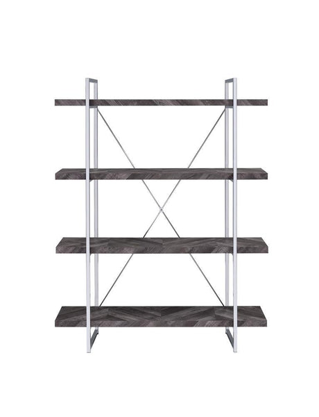 Grimma 4-shelf Bookcase Rustic Grey Herringbone