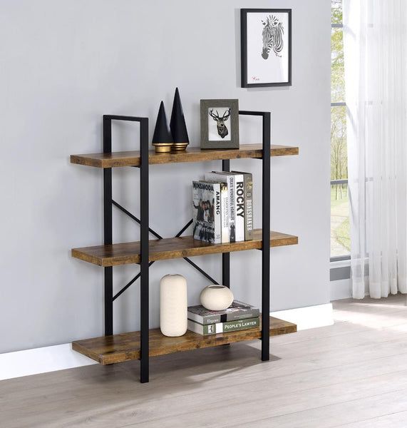 Cole 3-Shelf Bookcase Antique Nutmeg and Black