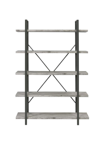 Cole 5-Shelf Bookcase Grey Driftwood and Gunmetal