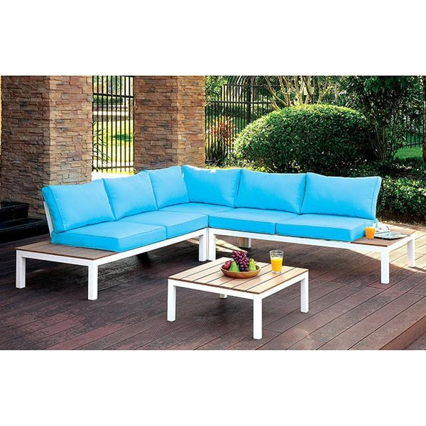WINONA White/Oak/Blue Patio Sectional w/ Table