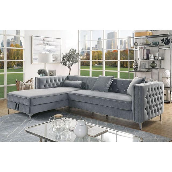 Amie Glam Gray & Black Sectional w/Storage