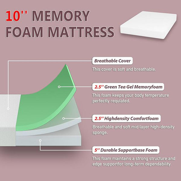 Forsythia 10" Queen Green Tea Gel Memory Foam