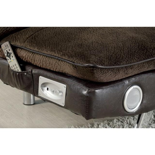 GALLAGHER Dark Brown/Chrome Futon Sofa w/ Bluetooth Speaker, Brown