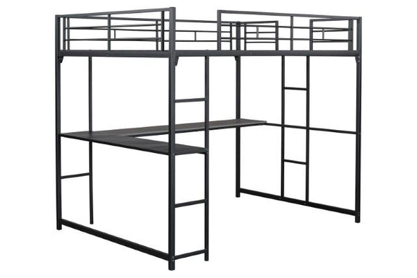 Cybill Full Loft Bed White, Silver, & Black