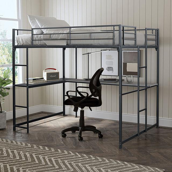 Cybill Full Loft Bed White, Silver, & Black