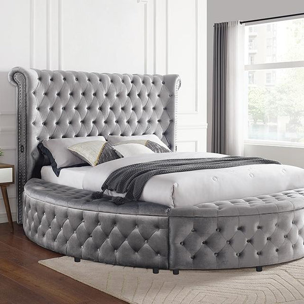 SANSOM E.King & Queen Bed, Black, Blue, & Grey