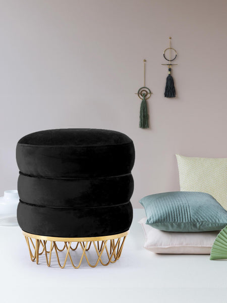 Revolve Black Velvet Ottoman/Stool