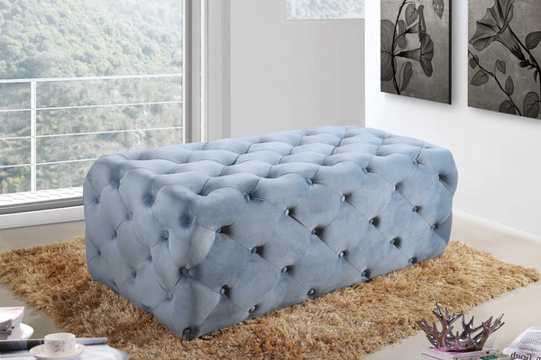 Casey Sky Blue Velvet Ottoman/Bench