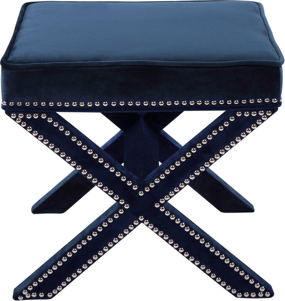 Nixon Navy Velvet Ottoman/Bench