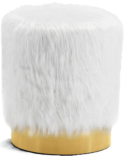 Joy White Faux Fur Ottoman/Stool image