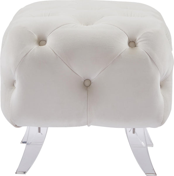 Crescent Cream Velvet Ottoman