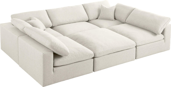 Serene Cream Linen Fabric Deluxe Cloud Modular Sectional