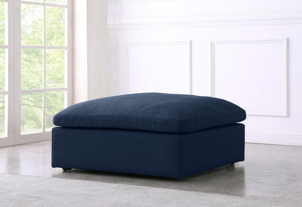 Serene Navy Linen Fabric Deluxe Cloud Ottoman