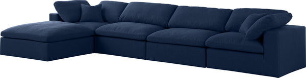 Serene Navy Linen Fabric Deluxe Cloud Modular Sectional