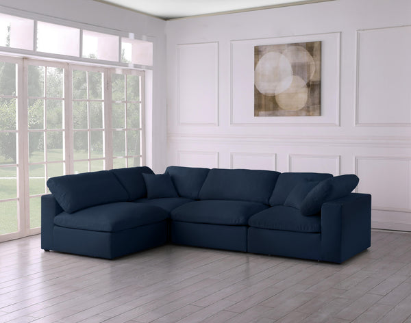 Serene Navy Linen Fabric Deluxe Cloud Modular Sectional