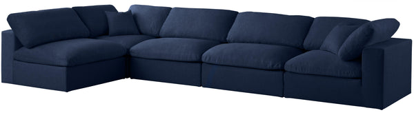 Serene Navy Linen Fabric Deluxe Cloud Modular Sectional