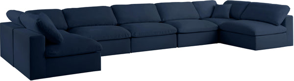 Serene Navy Linen Fabric Deluxe Cloud Modular Sectional