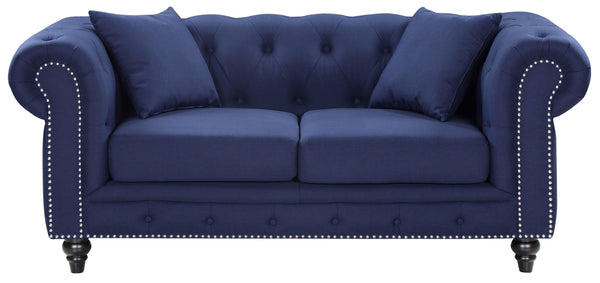 Chesterfield Navy Linen Loveseat