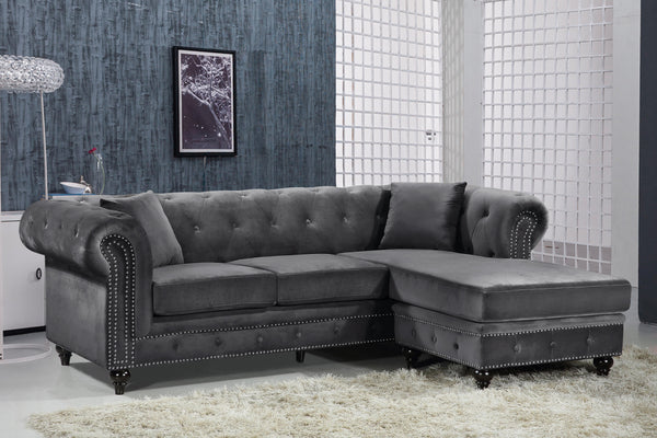 Sabrina Grey Velvet 2pc. Reversible Sectional