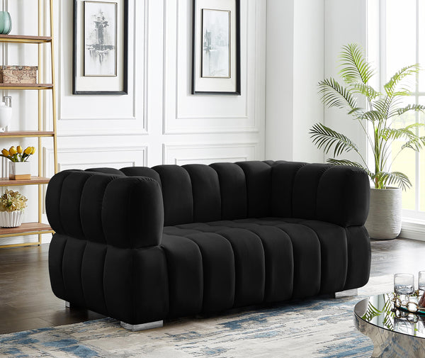 Gwen Black Velvet Loveseat