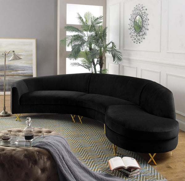 Serpentine Black Velvet 3pc. Sectional