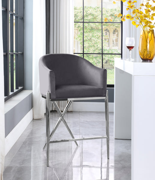 Xavier Grey Velvet Counter Stool