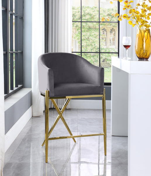 Xavier Grey Velvet Counter Stool