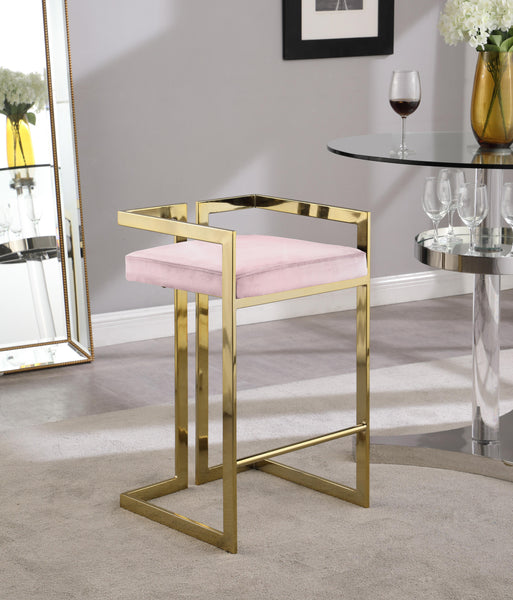 Ezra Pink Velvet Stool