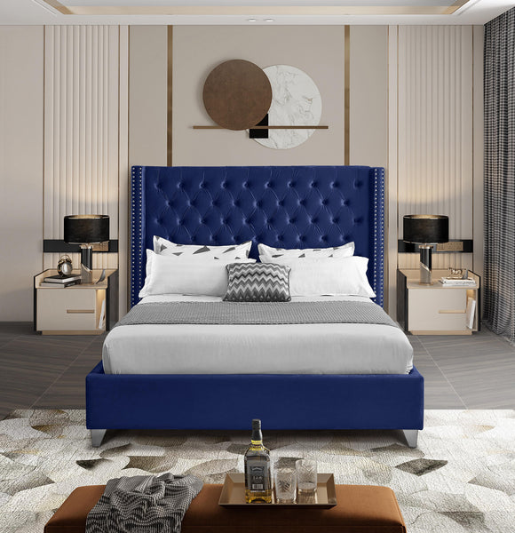 Aiden Navy Velvet King Bed