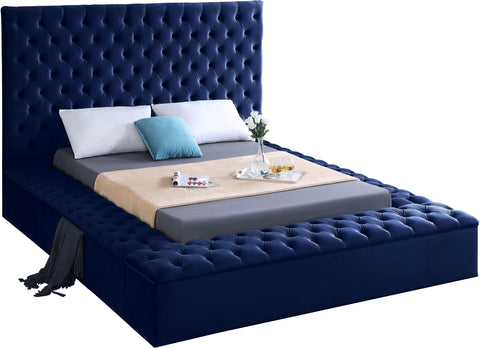 Bliss Navy Velvet Queen Bed (3 Boxes)