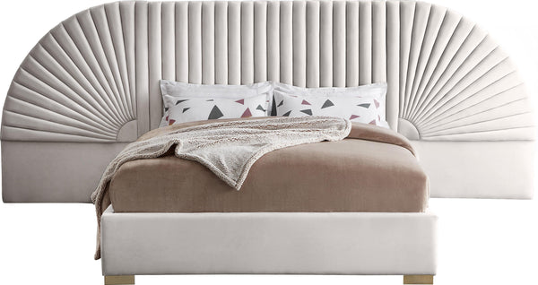 Cleo Cream Velvet Queen Bed (3 Boxes)