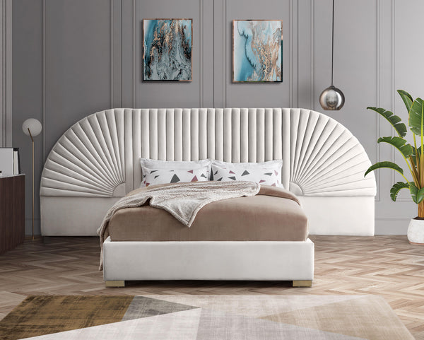 Cleo Cream Velvet King Bed (3 Boxes)