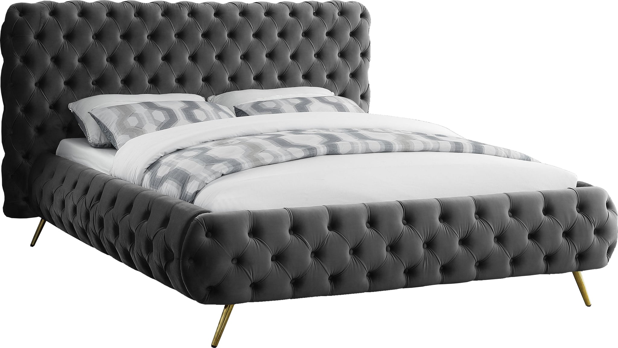 Delano Grey Velvet Queen Bed