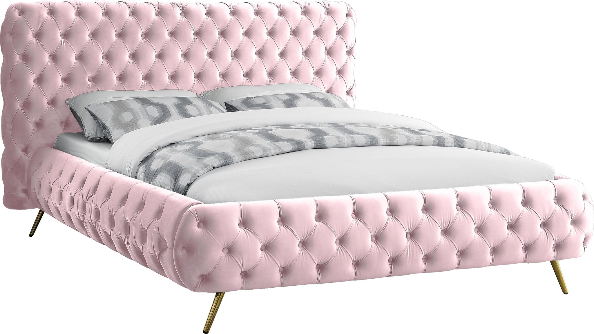 Delano Pink Velvet Queen Bed