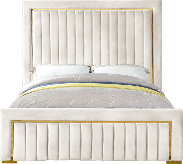 Dolce Cream Velvet Queen Bed (3 Boxes)