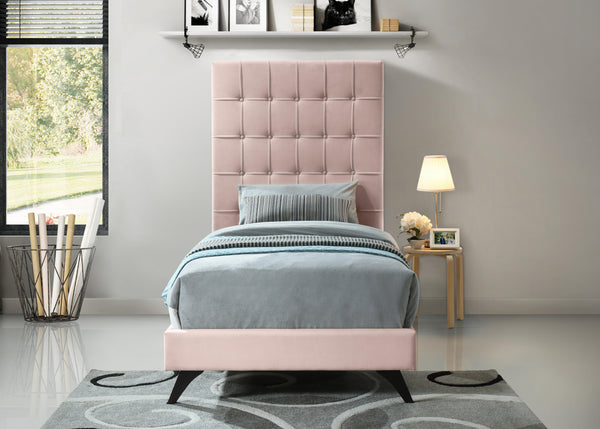 Elly Pink Velvet Twin Bed