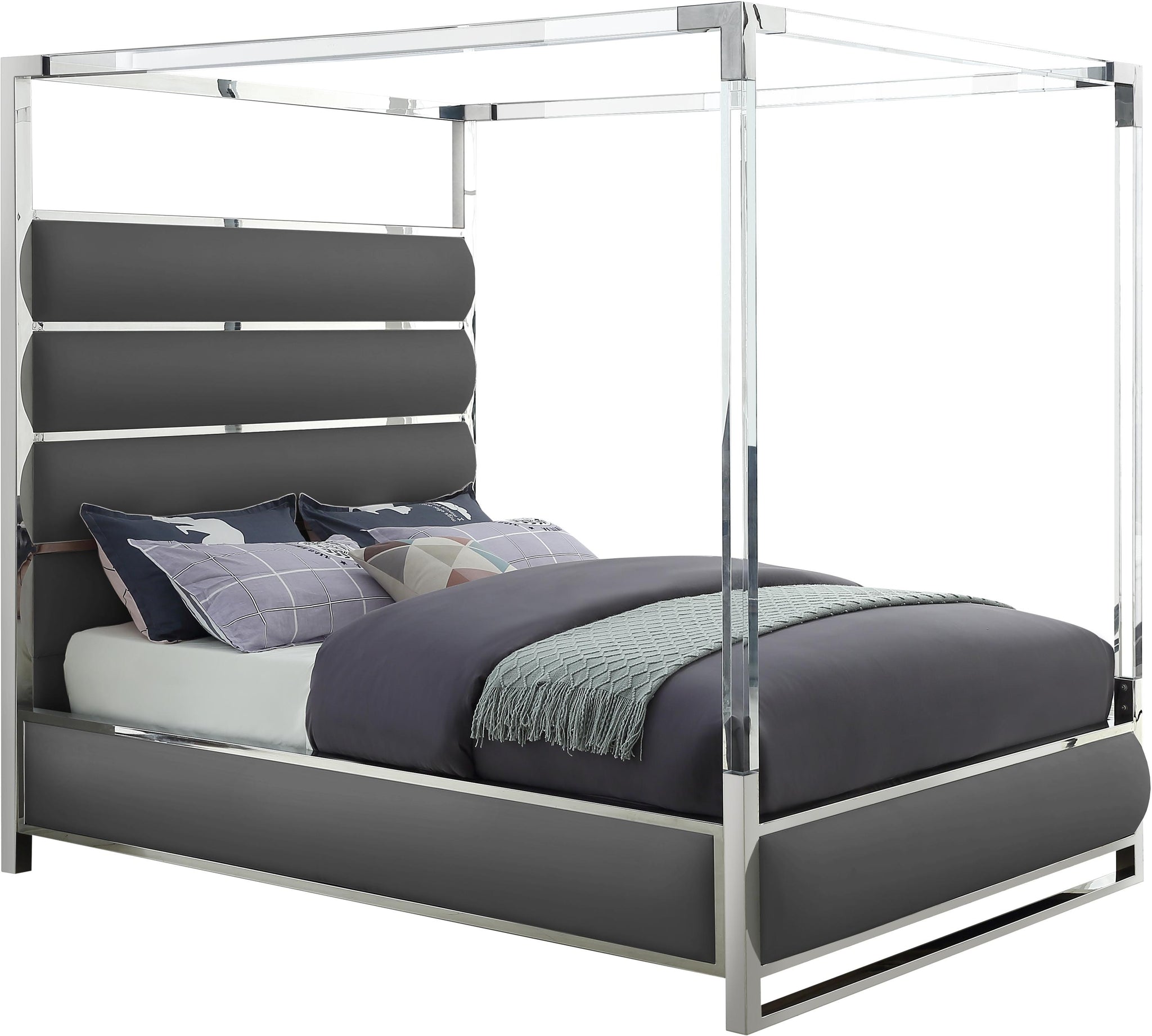 Encore Grey Faux Leather Queen Bed (4 Boxes)