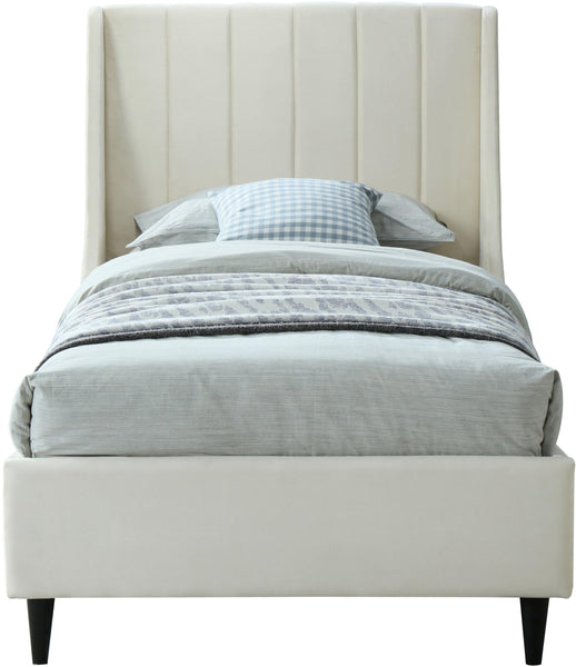 Eva Cream Velvet Twin Bed