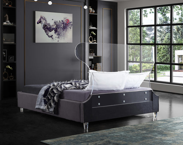 Ghost Grey Velvet Queen Bed