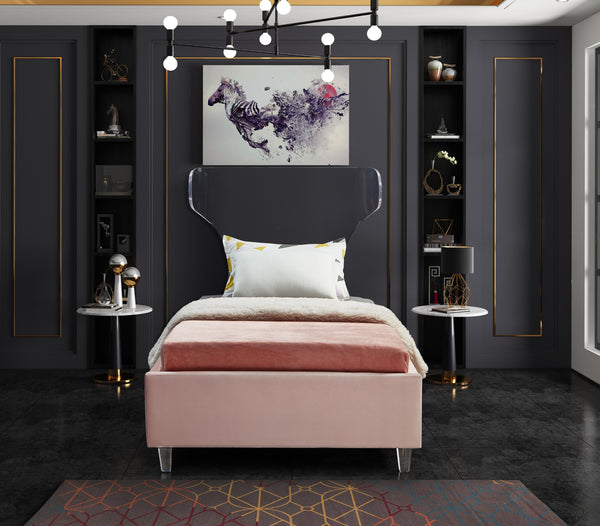 Ghost Pink Velvet Twin Bed