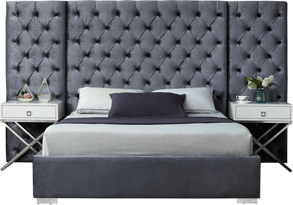 Grande Grey Velvet Queen Bed (3 Boxes)