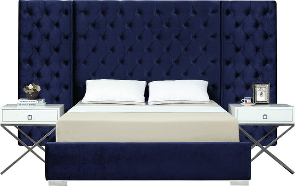 Grande Navy Velvet Queen Bed (3 Boxes)